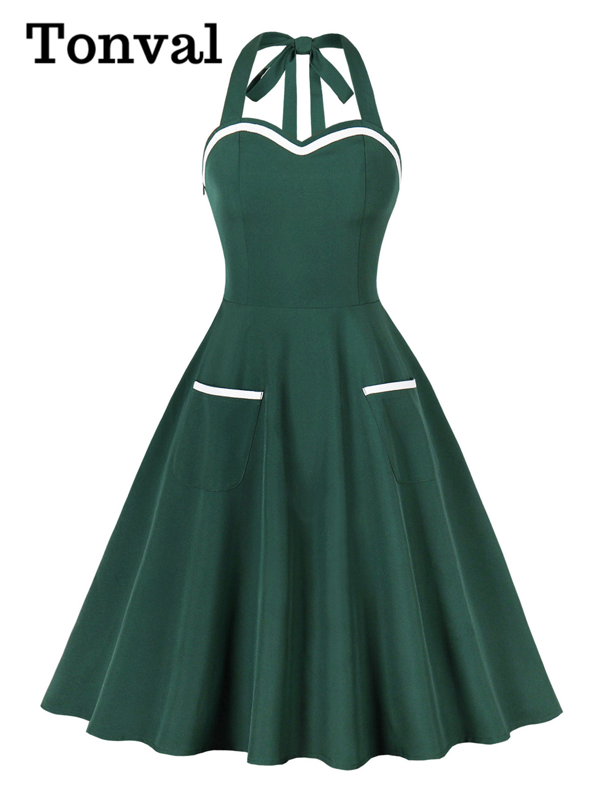 Women'S Fashion Of The 50S - Tonval Halter Neck 50s Retro Pinup