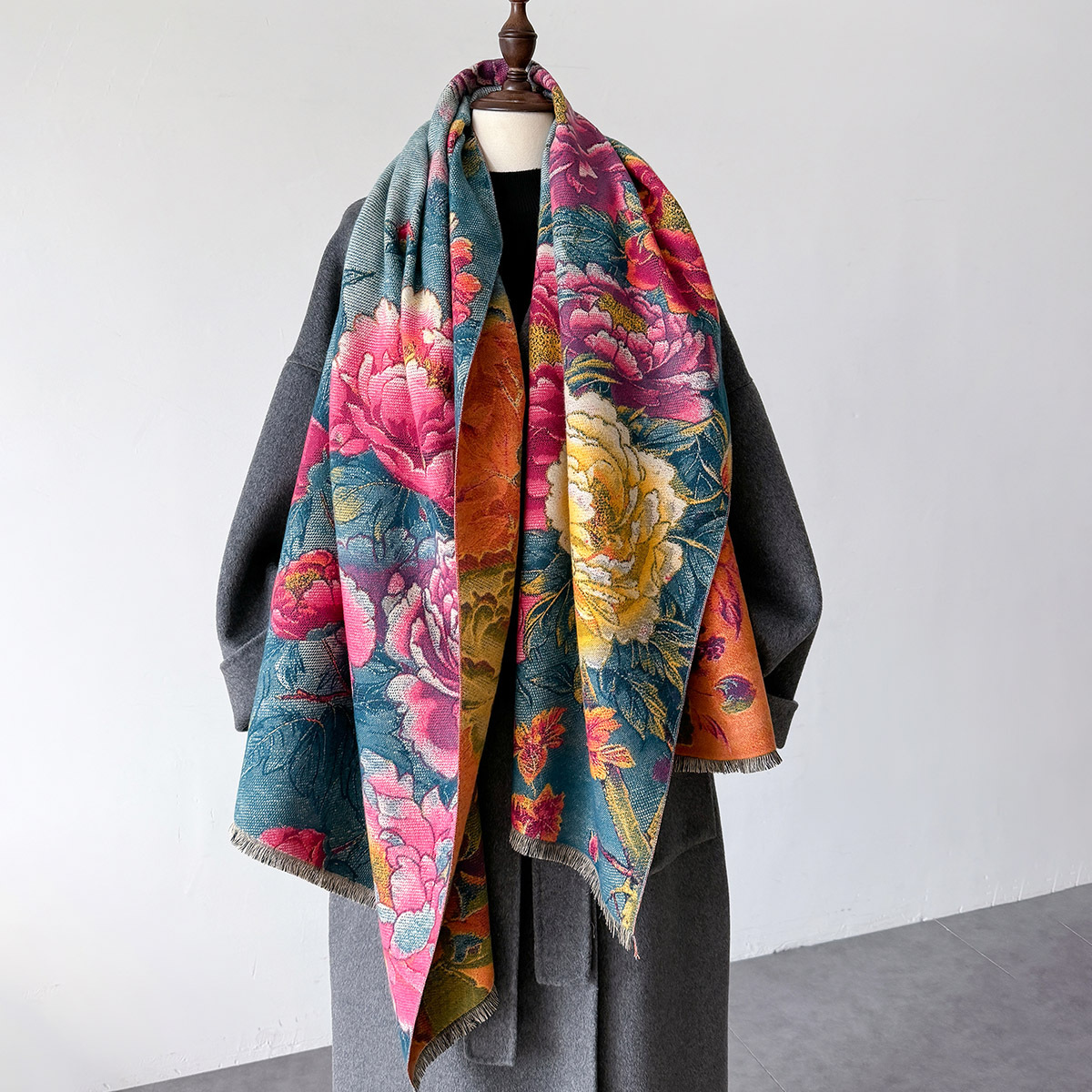 Women'S Fashion Poncho - Warm Cashmere Scarf Women Shawl Floral