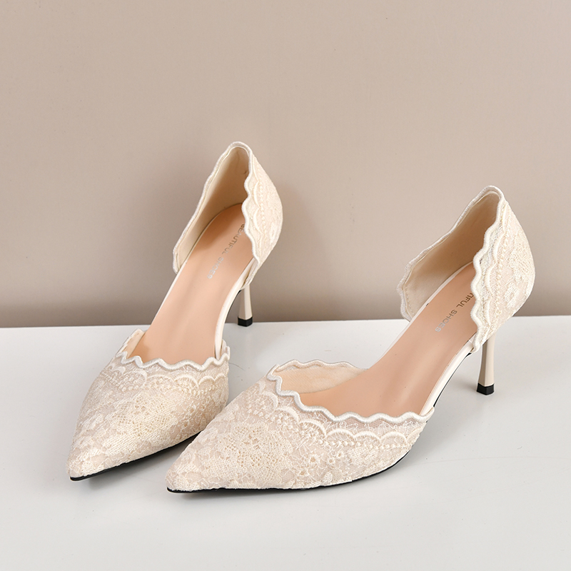 Women Fashion Heels - Lace Pointed Toe High Heels Women