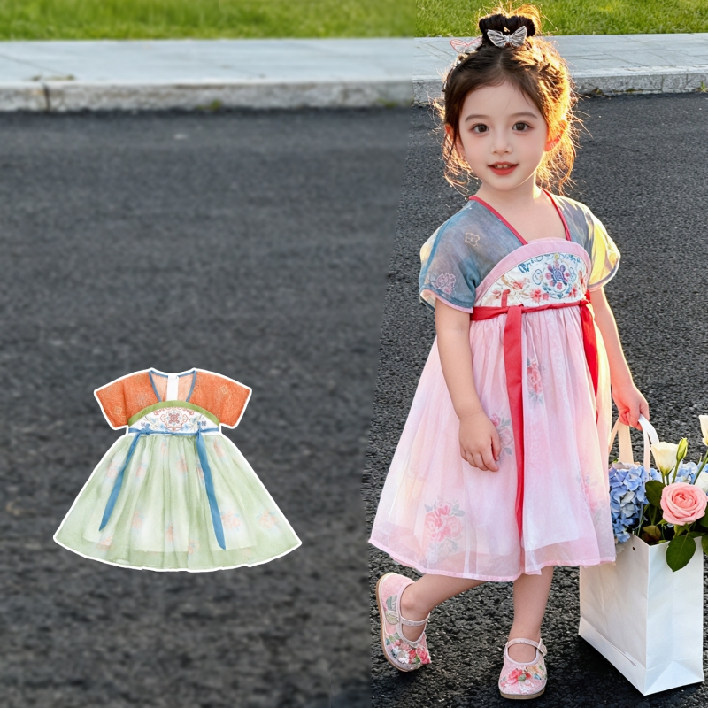 Floral Summer Dress - Toddler Girl New Chinese Style Layered
