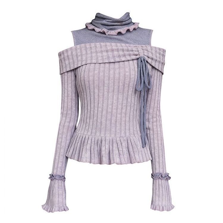 Off Shoulder Top - Long Sleeve Top Women Autumn Winter