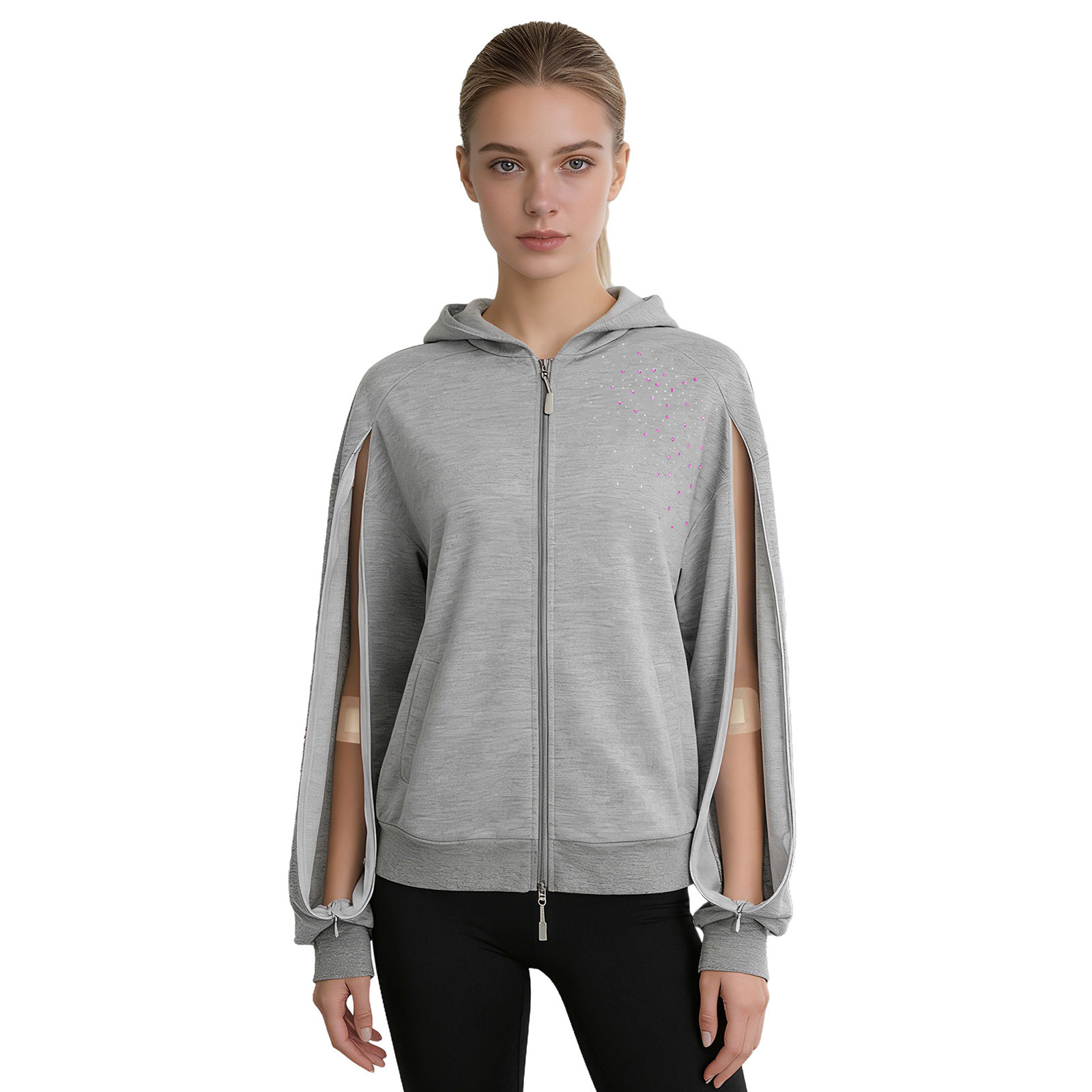 Women'S Fashion Zip Hoodie - Ladies Full Zip Hoodie with Arm