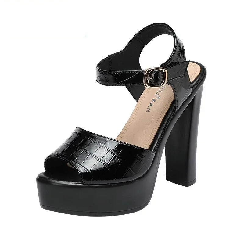 Women Fashion Ideas - 10cm 13cm Fashion Genuine Leather Sandals
