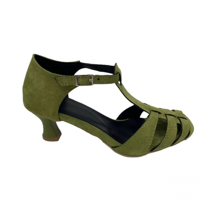 Women's Green Suede Kitten Hee - đánh giá và giá Spaghetti Strap Dress