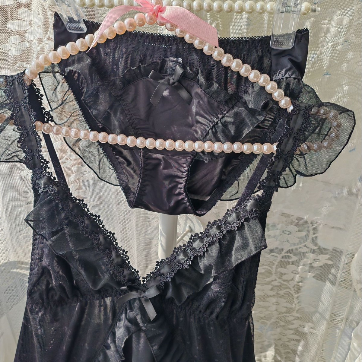 Women Black Ice Silk Nightgown - đánh giá và giá Spaghetti Strap Dress