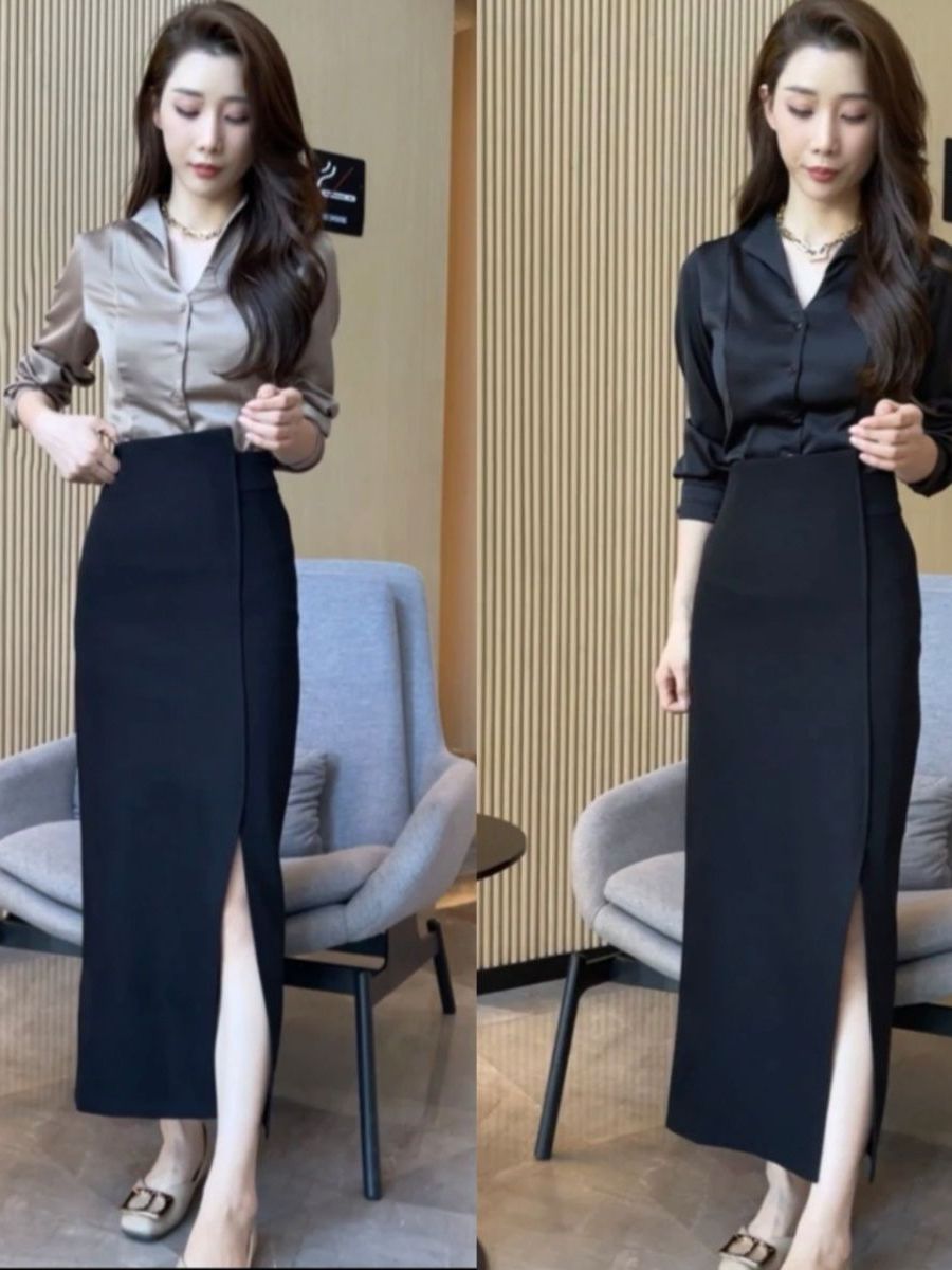 Elegant High Waist Slit Satin  - đánh giá và giá Women Fashion Over The Years
